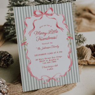 Stripes Bow Wreath Friendmas Christmas Party Invitation