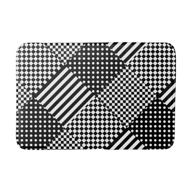 Stripes Check Harlequin Polka Dots Mixed Design Bath Mat (Front)