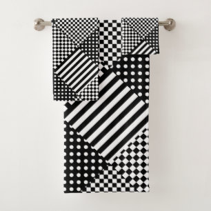 Stripes Check Harlequin Polka Dots Mixed Design Bath Towel Set