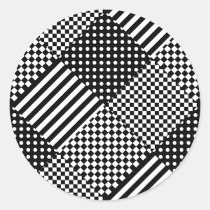 Stripes Check Harlequin Polka Dots Mixed Design Classic Round Sticker
