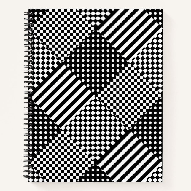 Stripes Check Harlequin Polka Dots Mixed Design Notebook (Front)
