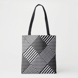 Stripes Check Harlequin Polka Dots Mixed Design Tote Bag