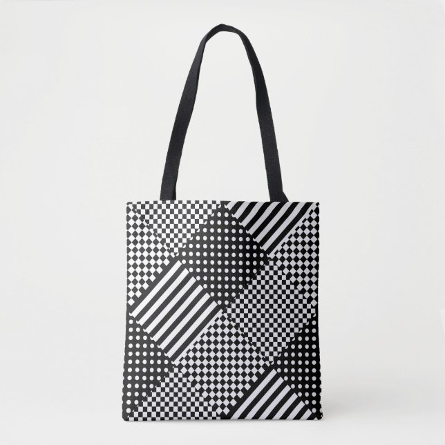 Stripes Check Harlequin Polka Dots Mixed Design Tote Bag (Front)