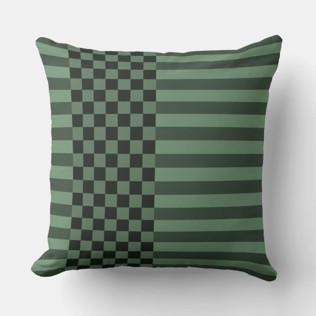 Stripes & Chequered In Shades Of Grey Throw Pillow (Front)