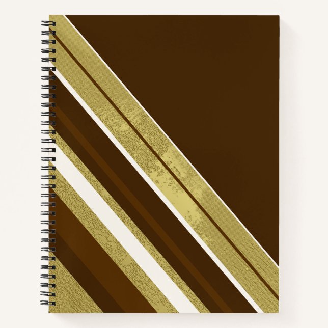 Stripes Chestnut Brown Gold Cream on Dark Brown Notebook (Front)