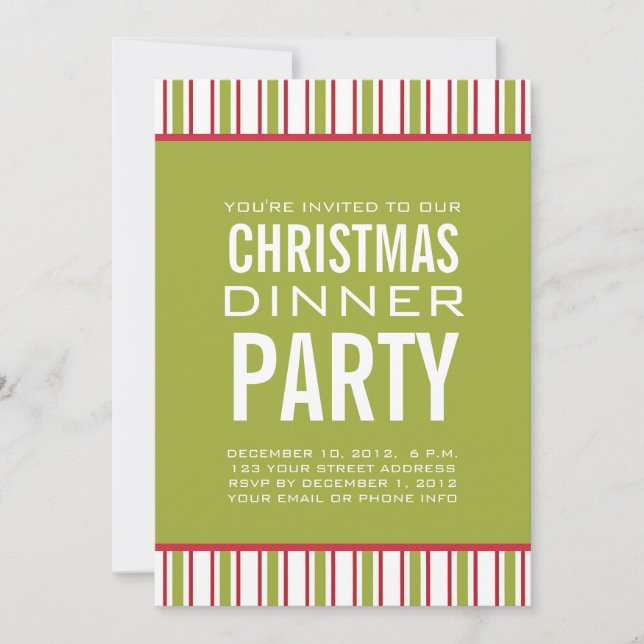 STRIPES CHRISTMAS DINNER PARTY INVITATION (Front)