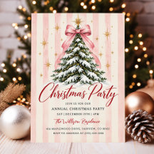 Stripes Christmas Tree With Pink Bow Holiday Party