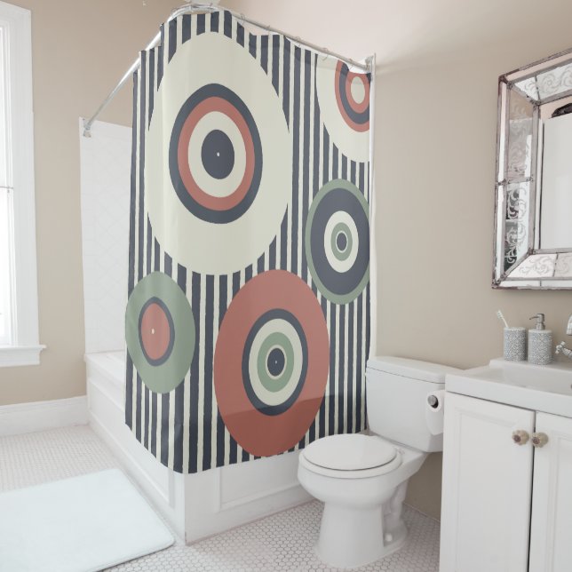 Stripes Circle Pattern Shower Curtain (In Situ)