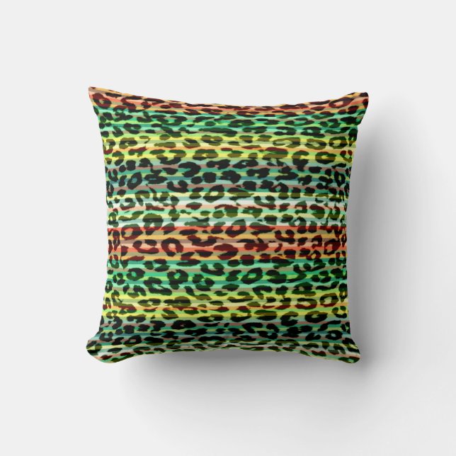 Stripes colourful pattern leopard fur abstract cushion (Front)