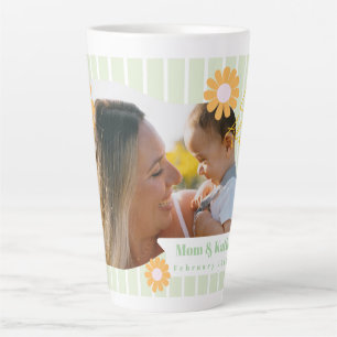 Stripes Daisy Floral Photo Green Latte Mug