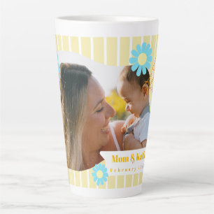 Stripes Daisy Floral Photo Yellow Latte Mug