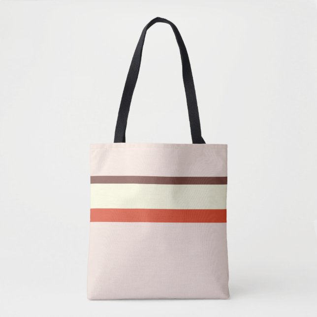 Stripes design natural pink red cream brown tote bag (Front)