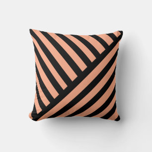 Stripes Diagonal Peach/Pink on Black Throw Pillow