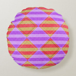 Stripes, Diamonds, Spotted Pattern Round Cushion