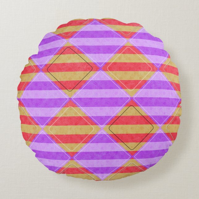 Stripes, Diamonds, Spotted Pattern Round Cushion (Front)