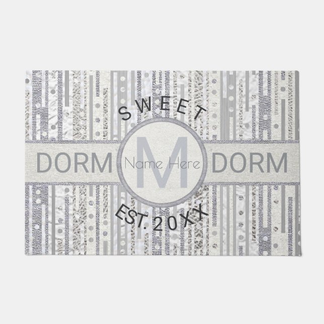 Stripes Dots Silver White Funny Dorm Sweet Dorm Doormat (Front)
