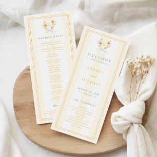 Stripes Floral Crest Monogram & Bow Spring Wedding Program
