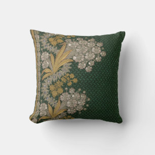 Stripes Floral Vintage Elegant Brocade Green Gold Cushion