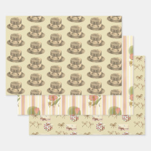 Stripes Flowers and Hats Wrapping Paper Sheet