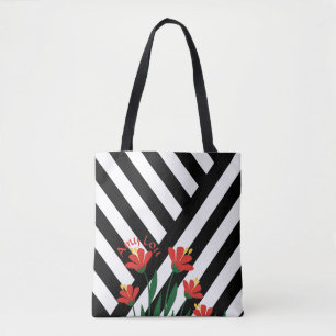 Stripes & Flowers Tote Bag