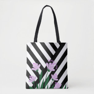 Stripes & Flowers Tote Bag