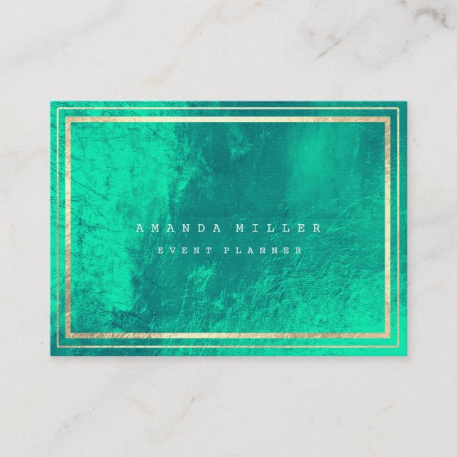Stripes Framed Emerald Green Gold Metallic Glass Business Card (Front)