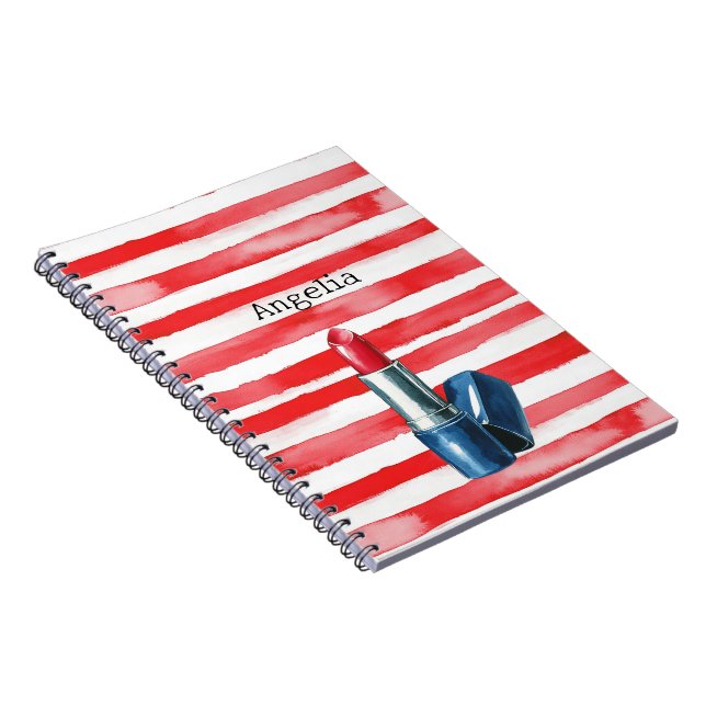 Stripes French Riviera Red Lipstick Notebook (Right Side)