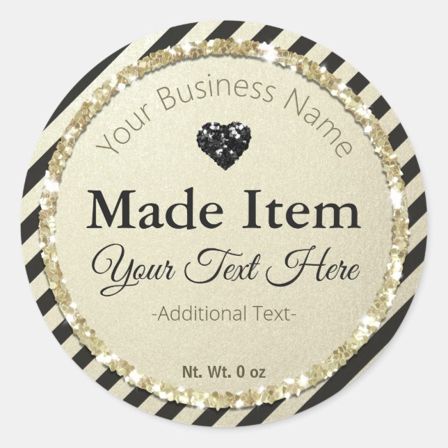 Stripes Glitter Handmade Small Business Classic Round Sticker (Front)