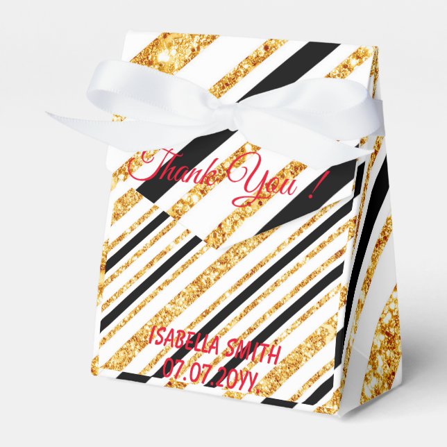 Stripes Gold Glitter Black Boho Popular Collection Favour Box (Front Side)