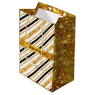 Stripes Gold Glitter Black Boho Popular Collection Medium Gift Bag