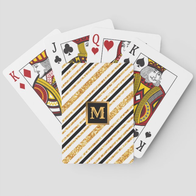 Stripes Gold Glitter Black Boho Popular Collection Playing Cards (Back)