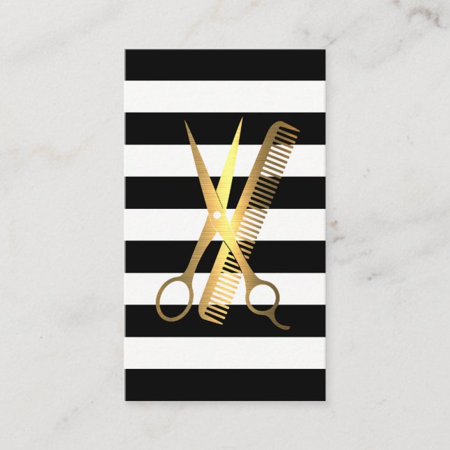 Stripes | Golden Scissors Comb Logo Appointment Card (Front)
