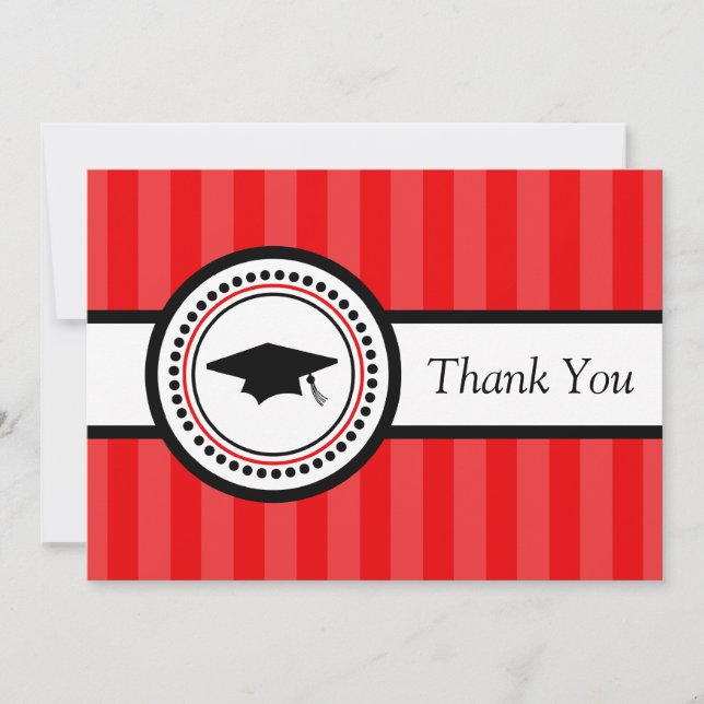 Stripes Graduation Cap Thank You Card (Red) (Front)