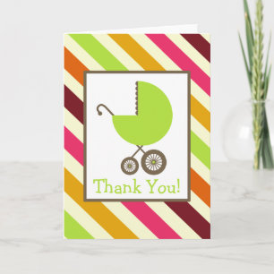 Stripes & Green Carriage Baby Shower Thank You