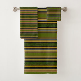 Stripes Green Gold Black Bathroom Towel Set