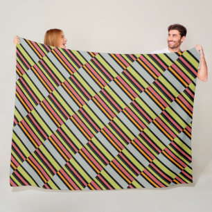 Stripes green grey orange pink fleece blanket