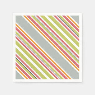 Stripes green grey orange pink napkin