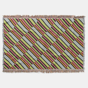 Stripes green grey orange pink throw blanket