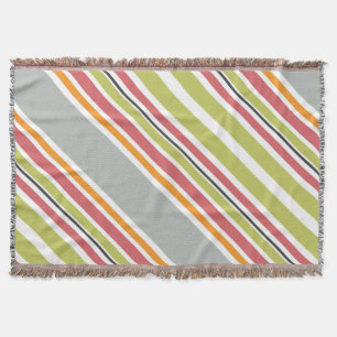 Stripes green grey orange pink throw blanket