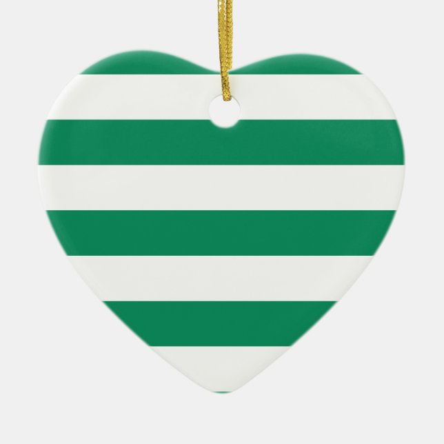 Stripes | Green & White | Customisable | Ceramic Ornament (Front)