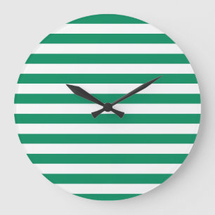 Stripes Green & White Customisable Large Clock