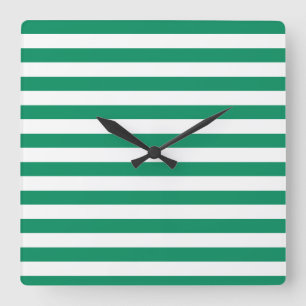Stripes Green & White Customisable Square Wall Clock