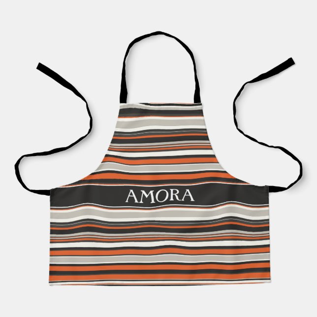 Stripes Grey Orange Minimal Pattern Apron (Front)