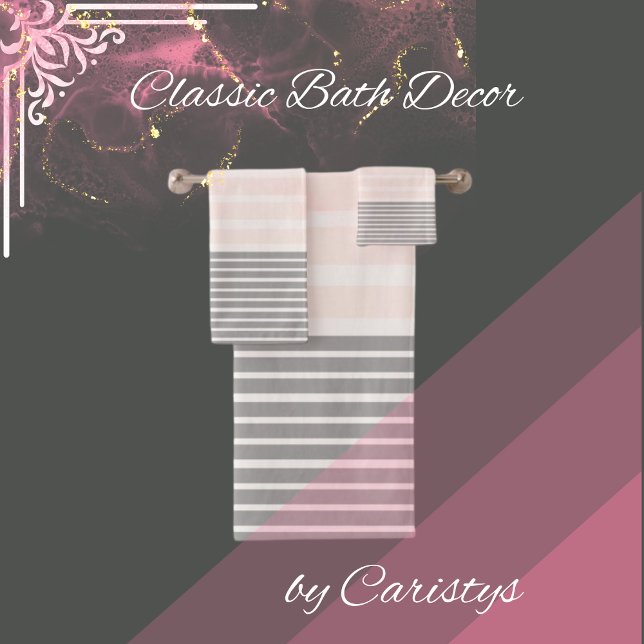 Stripes Grey, Pink White  Bath Towel Set (Creator Uploaded)