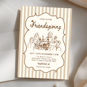 Stripes Hand Drawn Friensdgiving Dinner Party Invitation