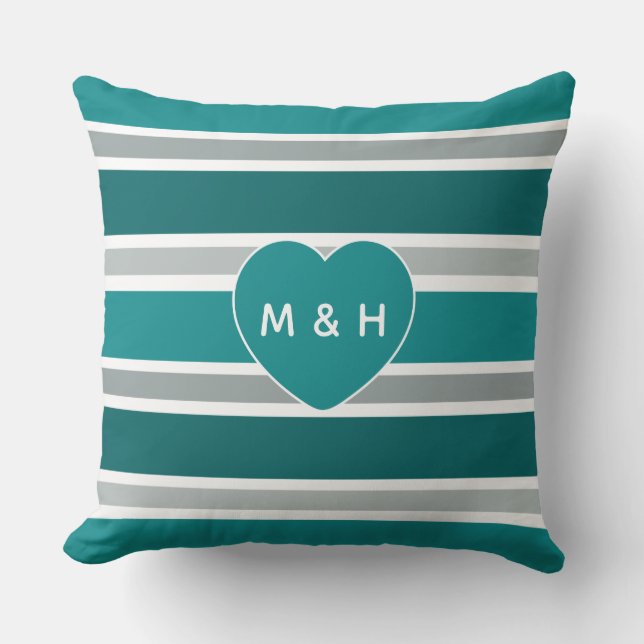 Stripes & Heart custom monogram throw pillows (Front)