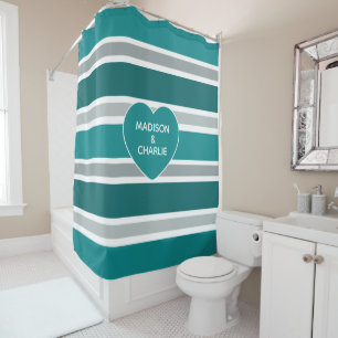 Stripes & Heart custom name(s) shower curtain