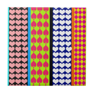 Stripes Hearts Diamonds Boho Mixed Design  Ceramic Tile