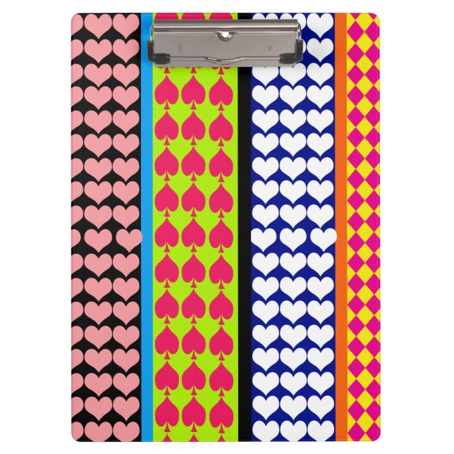 Stripes Hearts Diamonds Boho Mixed Design  Clipboard (Front)