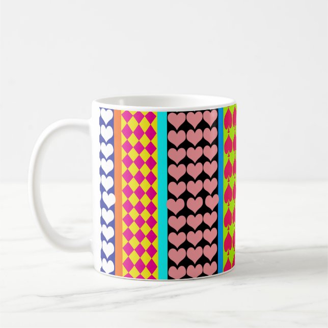 Stripes Hearts Diamonds Boho Mixed Design  Coffee Mug (Left)